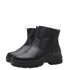 Botas de nieve para hombre, de piel de vaca negra, forradas de lana, con tacón medio, para senderismo al aire libre - Product Image 1