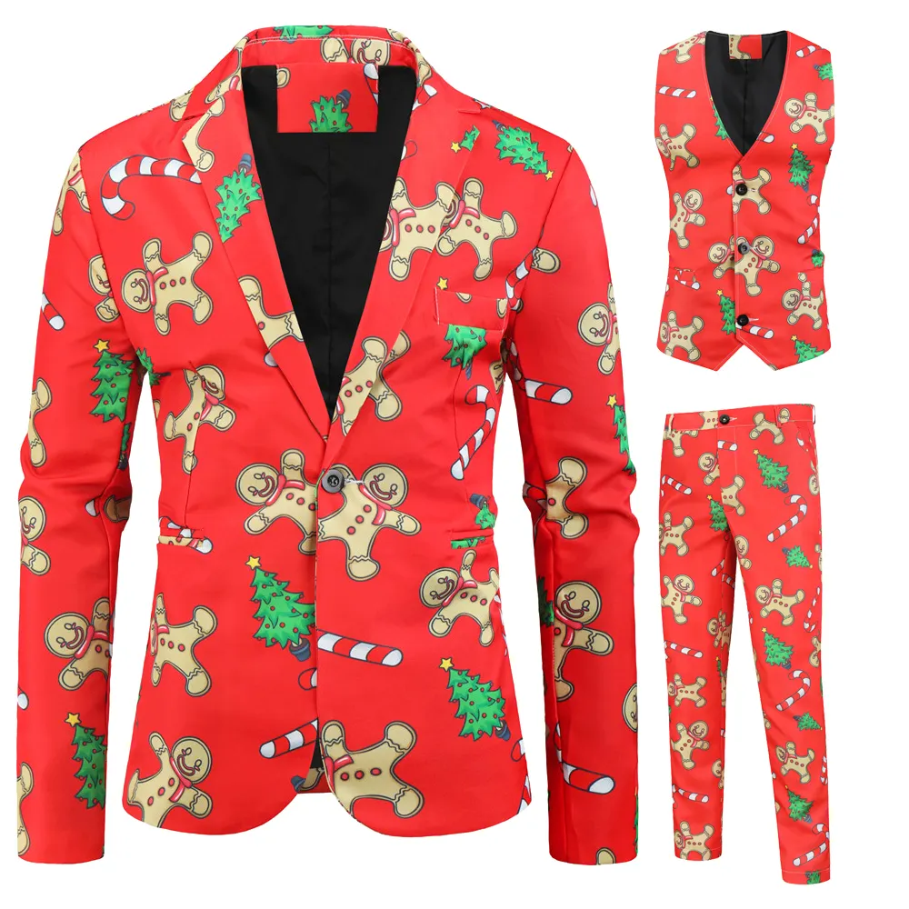 2021 New Men's Fashion Suit Party Coat Casual Slim Fit Blazer Buttons Suit 3D Christmas Floral Print Painting Blazer Jacket Men