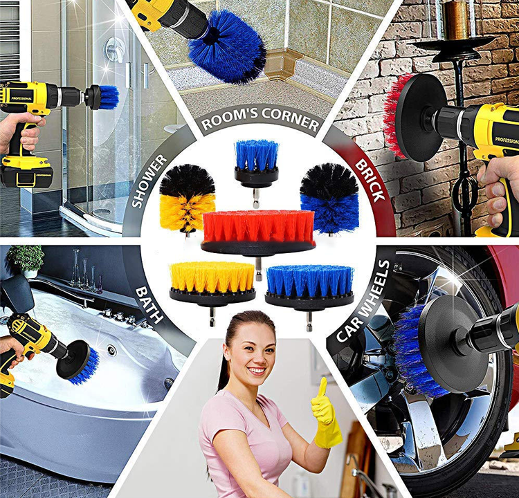 Customized 4Pcs Electric Drill Scrub Brush Set Household Cleaning