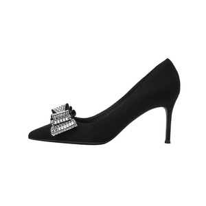 Zapatos de Moda Negros de Ante Sintético para Mujer 2024, Zapatos de Tacón Alto con Punta en Pico y Lazo para Mujer 2025, Zapatos de Vestir Formales para Fiesta - Product Image 1