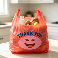 Bedankje Smile Logo Rood T-shirt Plastic Boodschappentassen Wegwerp Boodschappentas voor Boerenmarkt Fruit Groenten