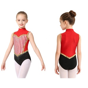 Justaucorps de gymnastique pour filles, orné de strass, bordure dorée, col montant, tenue de danse rythmique pour compétition, performance, sur mesure - Product Image 2