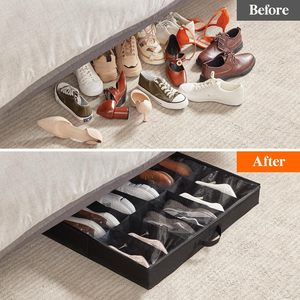 Organizador de Zapatos Plegable de <span class=keywords><strong>Tela</strong></span>, <span class=keywords><strong>Caja</strong></span> de Almacenamiento para Debajo de la Cama, Bolsas de Almacenamiento para Debajo de la Cama con Técnica de Costura - Product Image 5