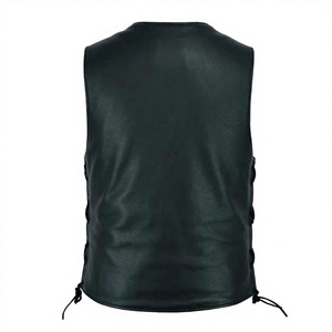 Chaleco de Cuero Genuino para Hombre con Cuello Mandarín, Cordones Laterales Ajustables, Corte Ajustado, Estilo Biker, Ropa de Invierno - Product Image 5