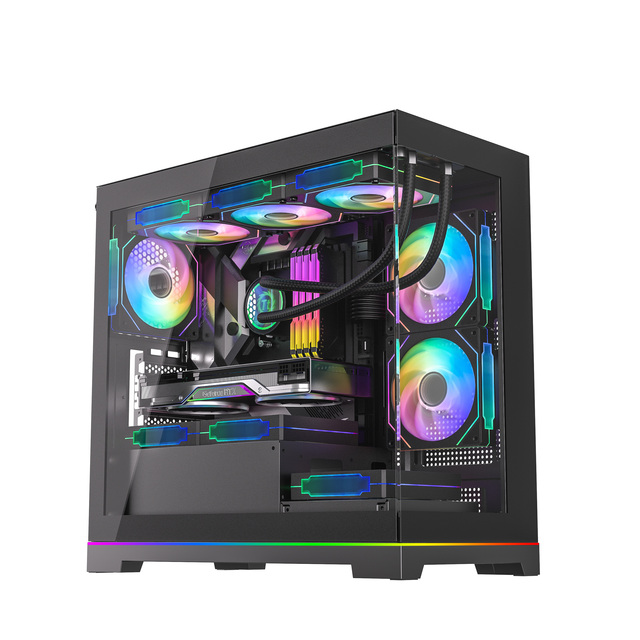 NEW Fashion 5PCI Slots PC Micro ATX Gaming Slim Case with Tempered Glass Side Panel Steel Construction ARGB Strip