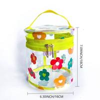 Pochette de maquillage cylindrique transparente en PVC résistante à l'eau pour femme, avec fermeture éclair dorée et poignée souple pour l'organisation