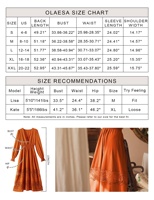 Robe bohème élégante à manches longues et à col en V avec taille smockée et dentelle, robe maxi décontractée orange brûlé pour femmes, 2026