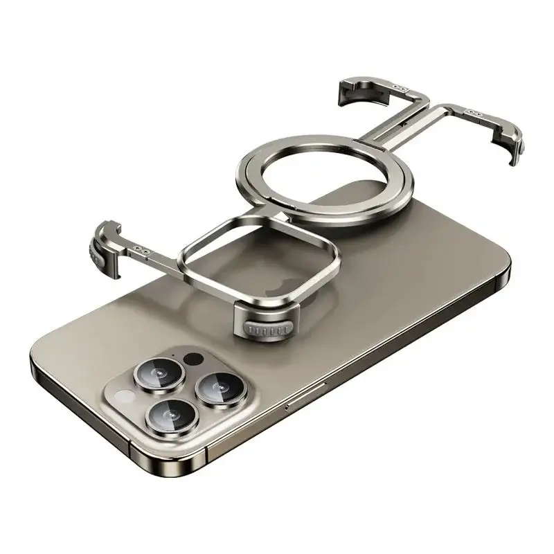 Coque de téléphone sans cadre en alliage d'aluminium pour iPhone 15 14 Pro Max avec anneau de support antichoc pour téléphone magnétique Chargement sans fil