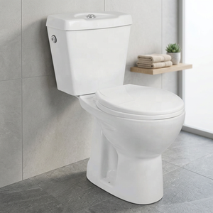 Inodoro de Cerámica de Alta Calidad de Dos Piezas con Sifón en P, Blanco, para Baño, WC, Aqua Pan, Conjunto de Inodoro - Product Image 2
