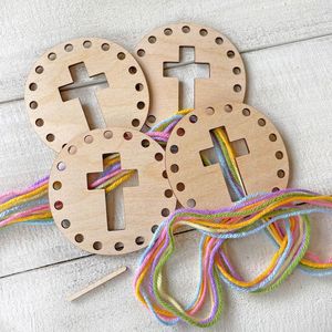 Kit de Manualidades de Madera para Decoración de Cruz de Pascua, Adorno Redondo Hecho a Mano, Tabla de Tejer con Hilo para Uso en Interiores, Estilo Moderno Minimalista - Product Image 3