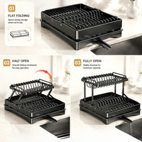Égouttoir à vaisselle pliable à 2 niveaux OEM avec plateau de récupération, planche à découper et porte-gobelets, égouttoir de cuisine en acier carbone pour évier et comptoir
