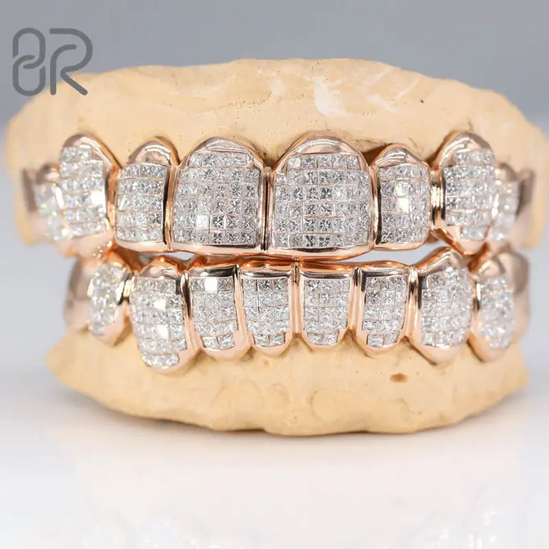 Bereal Jewelry 18K Gold Plated Moissanite Teeth Grillz Invisible with Princess Cut 925 Silver VVS Custom Hip Hop Iced Out Grillz
