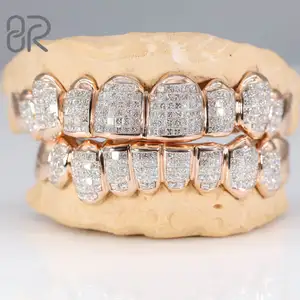 Bereal takı 18K altın kaplama Moissanite diş Grillz görünmez prenses kesim ile 925 gümüş VVS özel Hip Hop buzlu Out Grillz