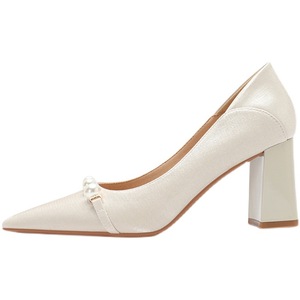 Magnifiques Chaussures de Mariée Blanches en Satin à Talons Hauts et Épais pour Femmes, Idéales pour Demoiselles d'Honneur et Usage Quotidien - Product Image 5