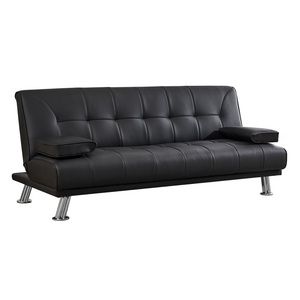 เตียงโซฟาหนังเทียมพับได้ทันสมัยแปลงสภาพได้สำหรับห้องนั่งเล่น (สีดำ) - Product Image 1