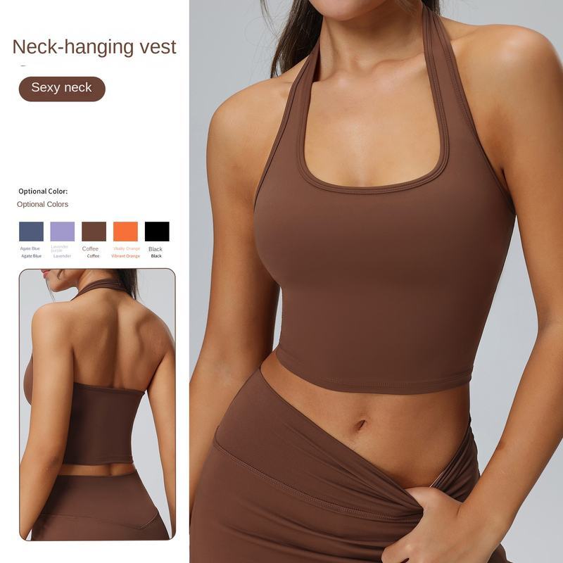 Women's Halter Neck Sports Bra High Support Shockproof Breathable Crop Top for Yoga Running Gym Workout