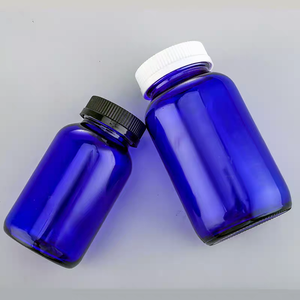 Flacon en verre vide pour capsules médicales, flacon personnalisé pour pilules, flacon en verre bleu de 150 ml pour suppléments vitaminiques avec bouchon à vis - Product Image 2