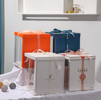 Boîte à gâteau d'anniversaire bleu marine orange 6 8 10 pouces 2 étages à deux niveaux Demi-transparente Fenêtre en PVC transparente Boîte d'emballage carrée pour gâteau