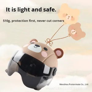 หมวกกันน็อคมอเตอร์ไซค์สำหรับเด็ก วัสดุพลาสติก ปลอดภัย พร้อมแผ่นบังแดดสองชั้น ลายการ์ตูนหมี เหมาะสำหรับเด็กขี่มอเตอร์ไซค์กลางแจ้งในฤดูหนาว - Product Image 3
