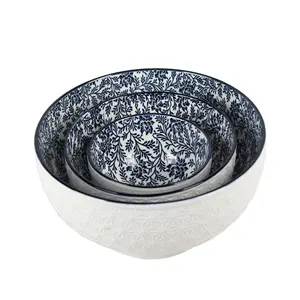 Cuencos de porcelana esmaltados con Logo decorativo, cuencos de porcelana con relieve de flores blancas, con caja de regalo, 2022