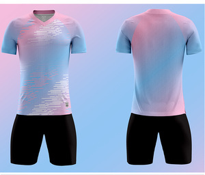 Nouveaux uniformes d'équipe de formation pour enfants, à manches courtes, respirants, légers, imprimés par transfert thermique, en polyester, col en V, pour le sport - Product Image 3