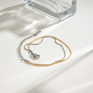 18Kゴールドステンレススチールゴールドとシルバーカラーマッチングスクエアスネークボーンチェーン2層ブレスレット - Product Image 4