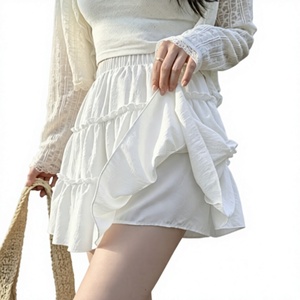 Women's White Asymmetrical Ruffle Mini <b>Skirt</b> Elastic Waist Chiffon Prairie Chic Summer Style - Product Image 4