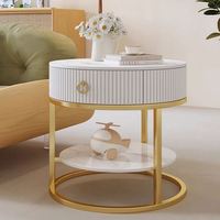 Table basse ronde de style crème pour salon, table de chevet avec plateau en pierre et tiroirs pour chambre à coucher