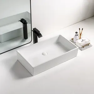 Luxury Rectangular Design Bathroom Sink lavandino Table Top White Ceramic Wash Basin For Bathroom