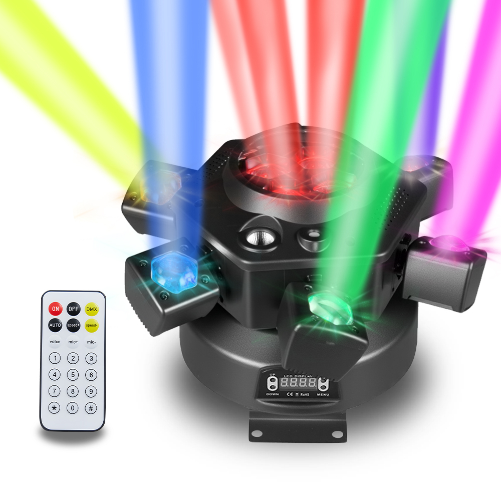 6-Arm Moving Head LED Light 120W RGBW 4-in-1 Professional DJ Lighting DMX512 Sound-Activated Remote Control
