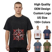 T-shirt pour homme de haute qualité, col rond, coupe décontractée, design personnalisé OEM, lavage à l'acide, style streetwear, impression DTG surdimensionnée