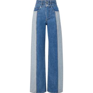 Pantalones Anchos de Diseño Personalizado para Mujer, 100% Mezclilla Japonesa de Dos Tonos, Cintura con Doble Botonadura, Pantalones Holgados - Product Image 1