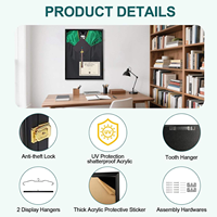 Grand coffret de présentation pour diplômes, en bois et verre acrylique, à fixation murale, avec cadre verrouillable et porte en verre acrylique pour souvenirs