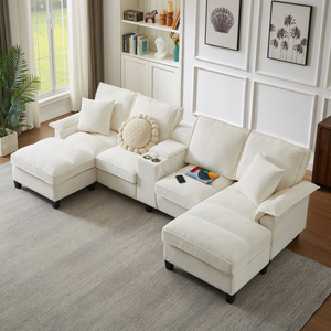 Practical Corduroy Sectional <b>Sofa</b> <b>Bed</b> Modern U-Shaped Design 4 Seat Extendable for Living Room Apartment Hotel Villa - Product Image 2