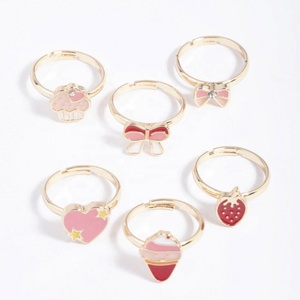 Bagues ZYO plaquées or rose en forme de fruits, fleurs et papillons, ajustables, pour enfants, en émail rose, mignonnes, pour adolescents et enfants - Product Image 1