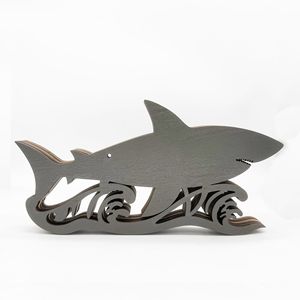 Uionen New Wooden Carved Animal <b>Crafts</b> Wooden Shark Ornaments Ocean Style Home Desktop Decorations - Product Image 4