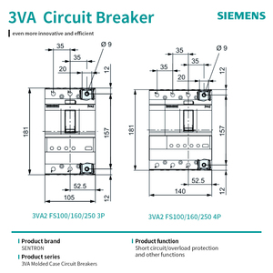 Disjoncteur Siemens MCCB extractible 3VA2M160 R25 ETU320 avec 3P 690V 200kA de capacité de coupure - En stock - Product Image 4