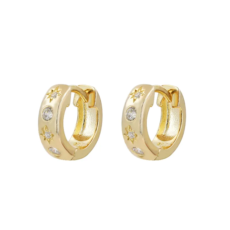 Hypoallergenic Gold Vermeil Trendy Jewelry 14K 18K Gold Plated Zirconia Hoop 925 Silver Huggie Earrings For Ladies