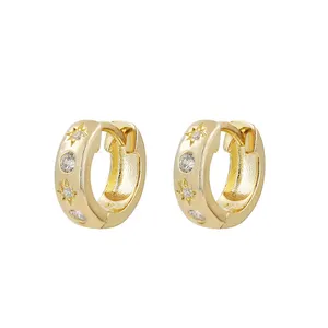 Ipoallergenico oro Vermeil gioielli alla moda 14K 18K placcato oro Zirconia cerchio 925 argento Huggie orecchini per le signore