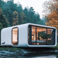 Casa Contenedor Moderna Tipo Cabaña Apple de Dos Pisos, Uso Familiar, Comercial y Residencial, Pared de Vidrio, Estructura de Acero, Casa Cápsula Móvil