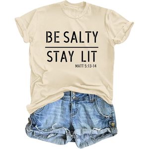 เสื้อยืดผู้หญิง FOXA ลาย Be Salty Stay Lit ข้อพระคัมภีร์  ลายกราฟิกคริสเตียน ผ้าฝ้าย 100% ทรงปกติ เนื้อผ้าเจอร์ซีย์ - Product Image 1