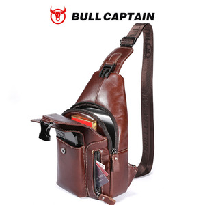 กระเป๋าคาดอกหนังแท้สไตล์วินเทจ BULLCAPTAIN สำหรับผู้ชาย พร้อมพอร์ตชาร์จ USB ช่องใส่ของหลายช่อง กระเป๋าสะพายข้างแบบครอสบอดี้ กระเป๋าเดินทางสะพายไหล่ - Product Image 4