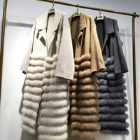Cardigan long en tricot pour femme, élégant, pour l'hiver et l'automne, style streetwear, avec patchwork en fourrure de renard véritable, design ample