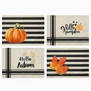 STARUNK Pumpkins Eucalyptus Leaves Fall Placemats Set of 4 Autumn Thanksgiving Harvest Vintage Table Mat for Party Dining