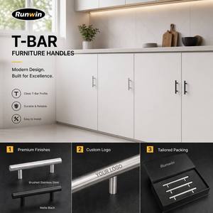 OEM Factory Modern Hollow T Bar Furniture Handle 96-320mm <strong>Matte</strong> <strong>Black</strong> Brushed Cabinet Drawer <strong>Pulls</strong> <strong>Knobs</strong> for Kitchen Dresser - Product Image 3