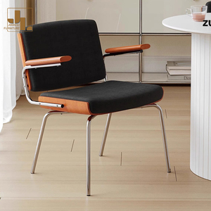 Современный винтажный гостиничный Ресторан деревянный + металлический каркас обеденный стул гостиная спальня бархатное кресло мебель - Product Image 3