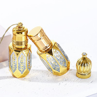 Flacon d'huile essentielle en verre octogonal estampé or, applicateur roll-on de style chinois pour échantillons cosmétiques