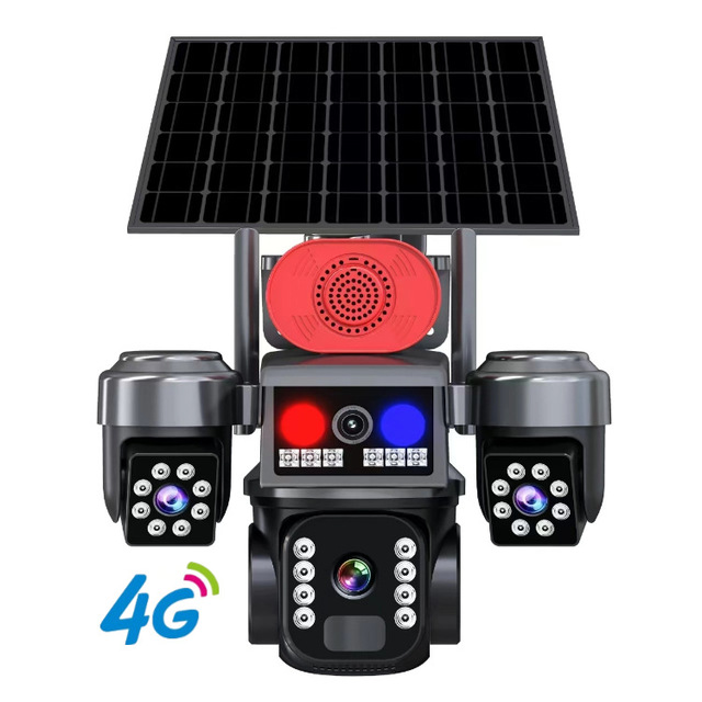 High Definition 4G/WiFi Solar CCTV Camera with 3 Lenses for Enterprise & Household Use Optional Memory Card for Office Safety
