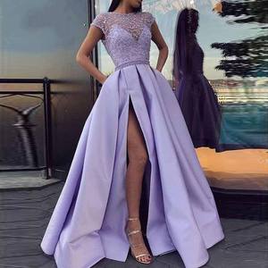 Abiti da ballo lilla lunghi in pizzo con perline e Modulare maniche con cappuccio in raso abito da sera taglie forti abiti da Festa Vestidos De Festa - Product Image 1