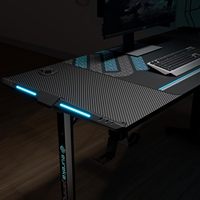 AJUNION 55 pouces grands bureaux de jeu ergonomiques RVB avec support pour casque bureau d'ordinateur de haute qualité Table de jeu Texture en Fiber de carbone